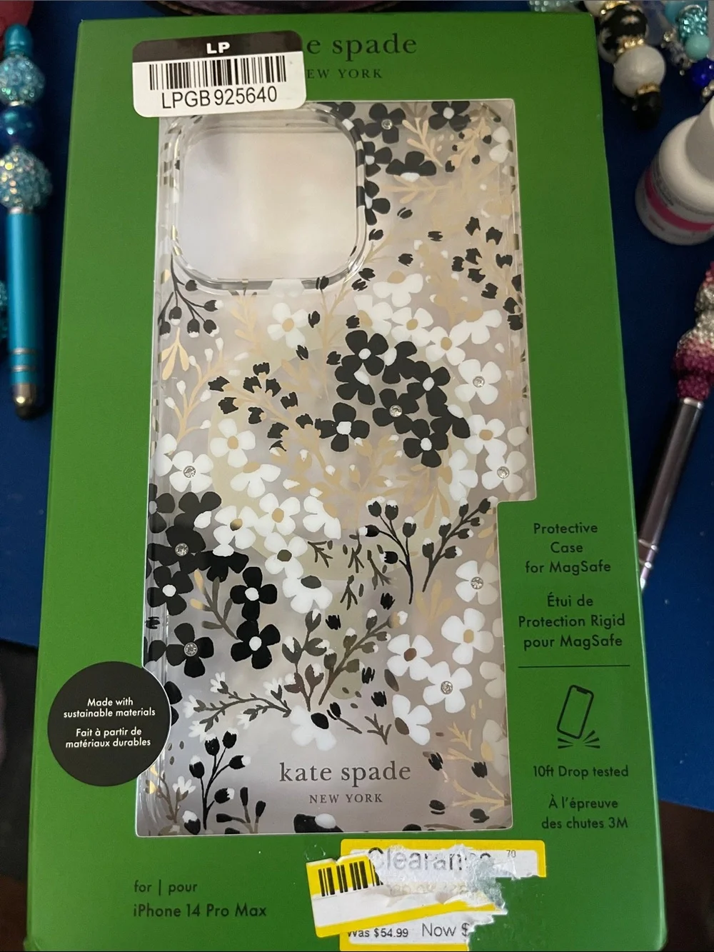 kate spade Black, White & Gold Floral iPhone 14 Pro Max Case